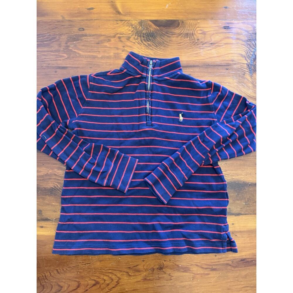 Polo Ralph Lauren Boys Navy Red Stripe Pullover Quarter Zip Sz 8